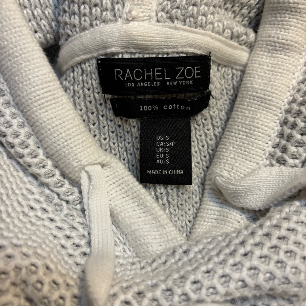 NEW Rachel Zoe Hoodie Sweater Small White Grey Honeycomb Knit Cotton long Slvs - Picture 11 of 15